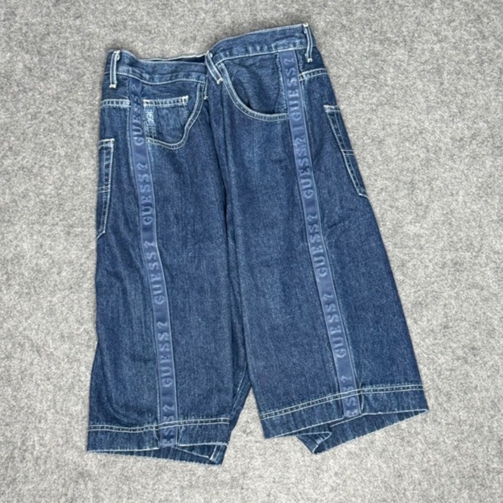 Vintage Guess Jeans Mens 36 Denim Shorts Indigo Logo Tape Baggy Made in USA SS - Picture 2 of 10